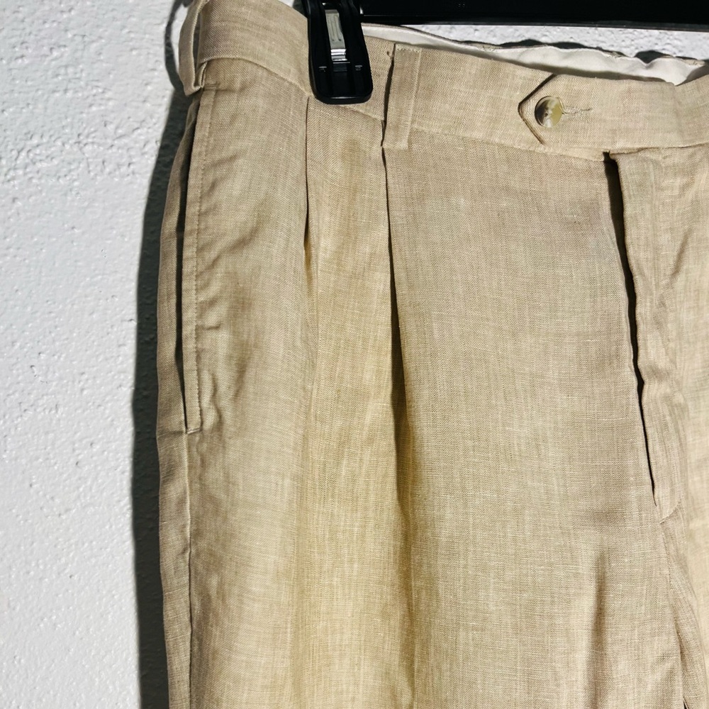 Jos A Bank Mens 38x30  Beige Linen Pleated Cuffed Casual Dress Pants - Picture 3 of 6